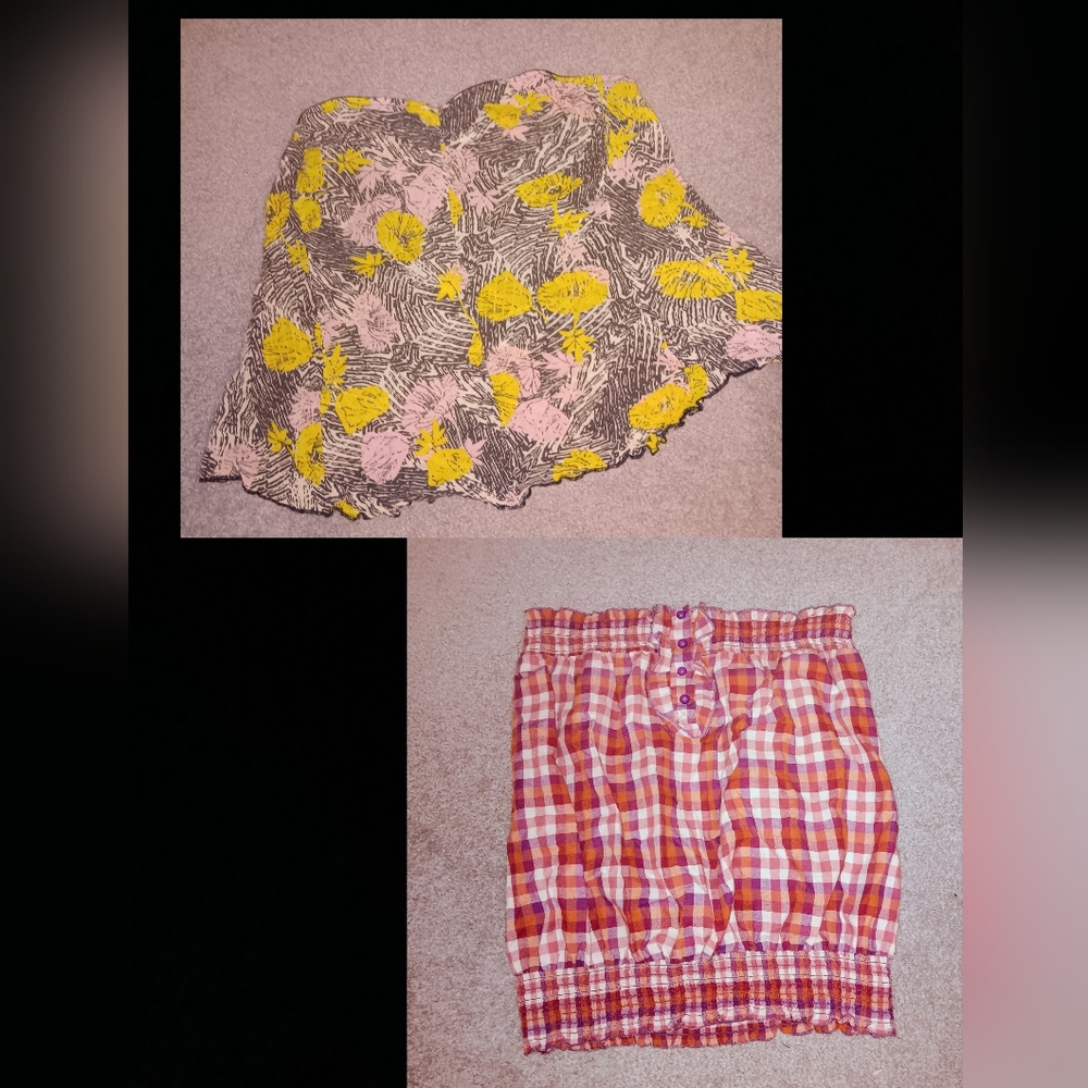 Floral and Plaid Strapless Tops